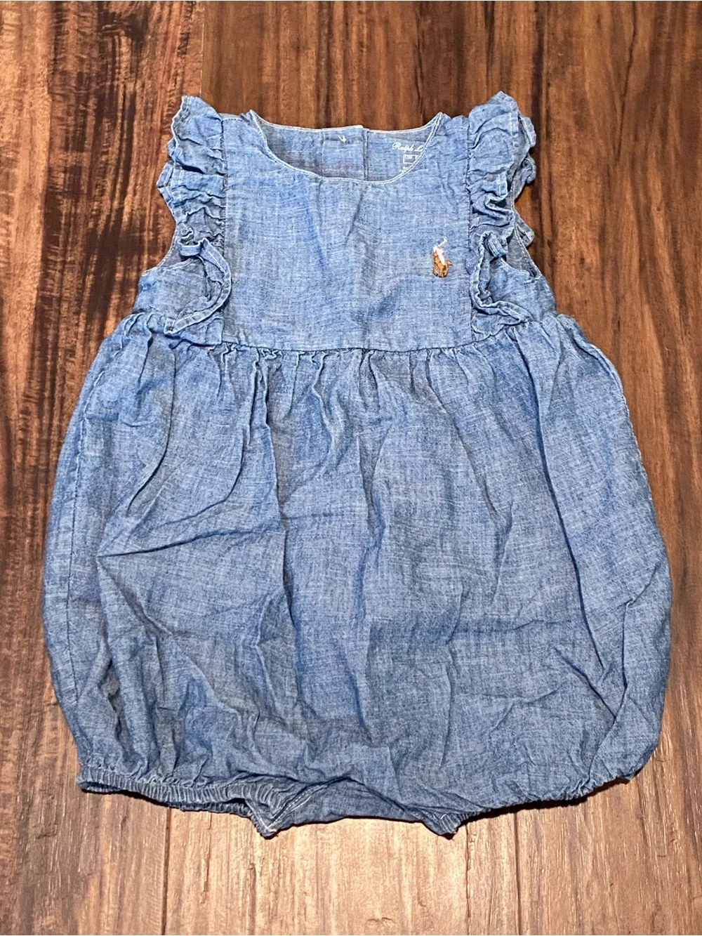 Ralph Lauren Light Blue Chambray Baby Bubble Romper